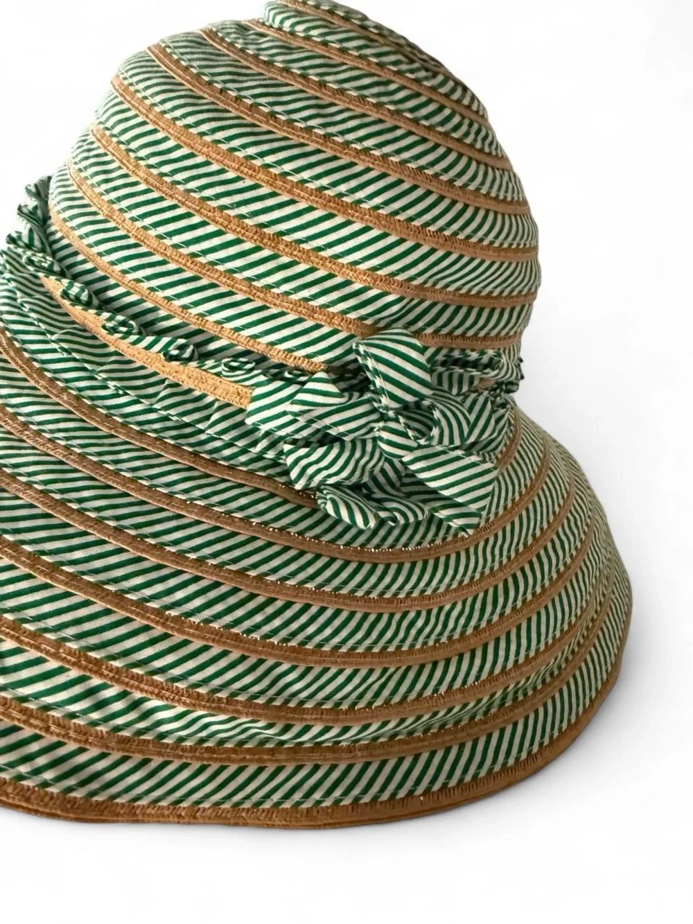 Cynthia Rowley Green Striped Wide Brim Floppy Sun Hat Resort Beach